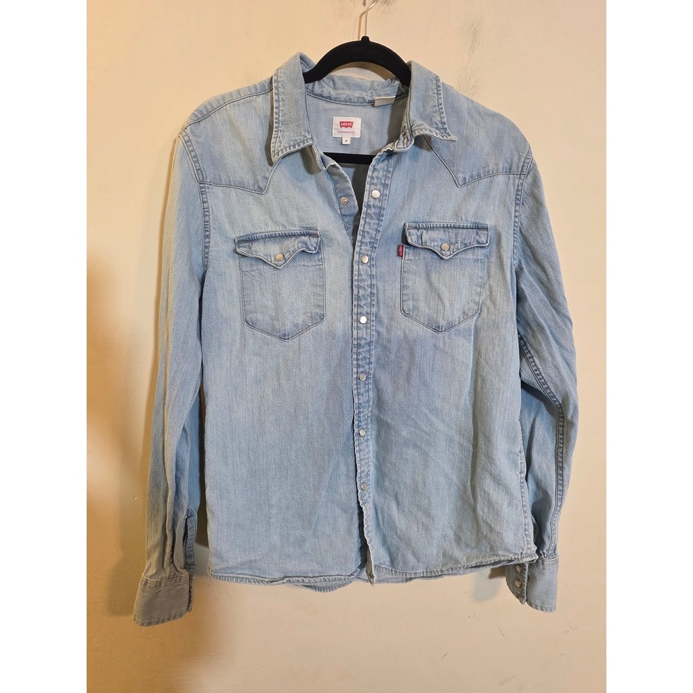 Levis Denim Western Shirt Light Wash Pearl Snap Button Up 66986-0119 Mens M